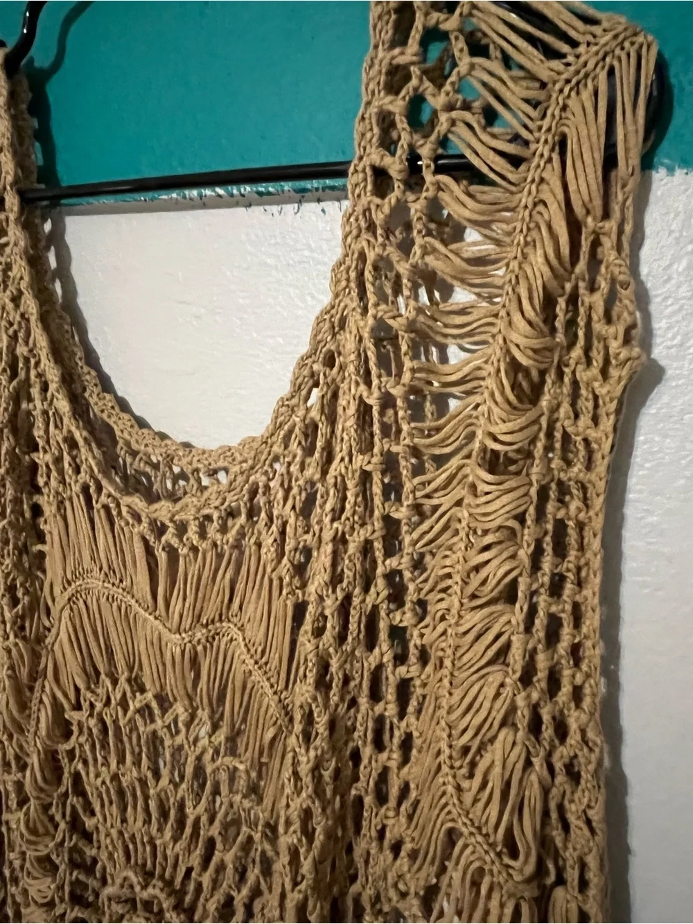 Plus size Hand-Crocheted Boho Fringe Tunic Sweater in Camel - Picture 4 of 8